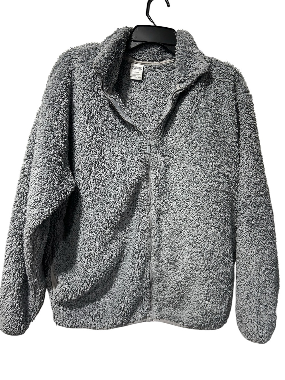PINK Victoria's Secret Grey Plush Teddy Bear Sherpa Zip Up  Jacket